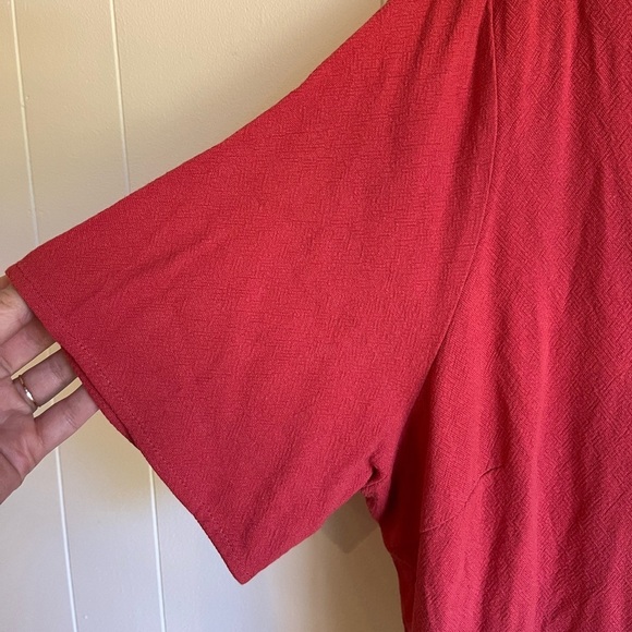 NWT Roolee Scalloped Linen Blend Button Down Red Pink Short Sleeve Dress… - Picture 6 of 11